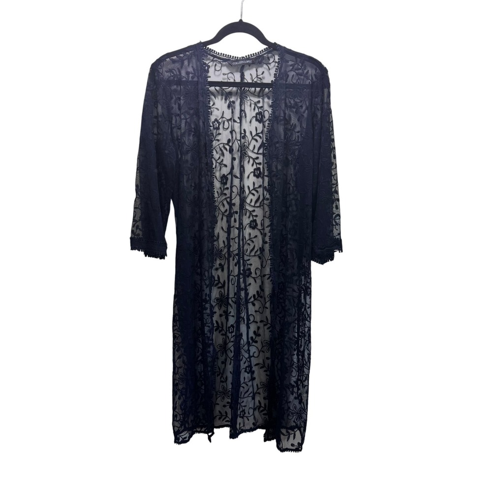 Colleen Lopez Lace Romantic Boho Whimsigoth Cottagecore Duster Cardigan L Navy